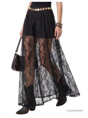 Lace Sheer Long Maxi A-Line Gothic Skirt Women's